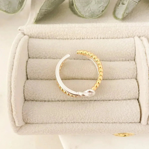 925 Sterling Silver Two Tone Ring Braided Knot Ring Cross Ring Silver & Gold - Picture 8 of 10